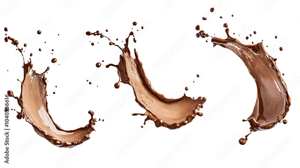Poster chocolate splashes captured in motion on a transparent background generative ai