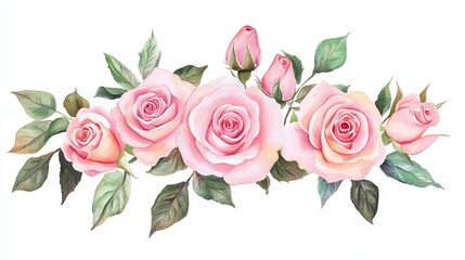 Fototapeta premium Elegant Vintage Pink Roses Bouquet Painting for Wall Art