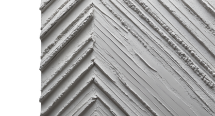 Monochrome abstract close-up of a textured surface with angular ridges and geometric patterns, creating a minimalist and structured design. Isolated from the background