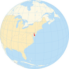 Symbol Map of the State Delaware (United States of America) showing the earth globe with the highlighted state