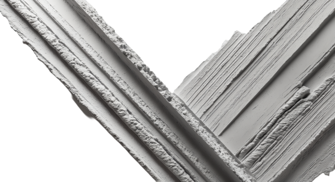 Monochrome abstract close-up of a textured surface with angular ridges and geometric patterns, creating a minimalist and structured design. Isolated from the background