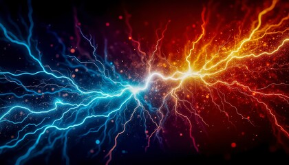 Vivid Blue and Orange Lightning Bolts Clash Against a Dark Backdrop