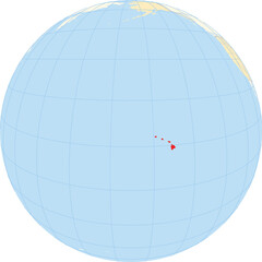 Symbol Map of the State Hawaii (United States of America) showing the earth globe with the highlighted state