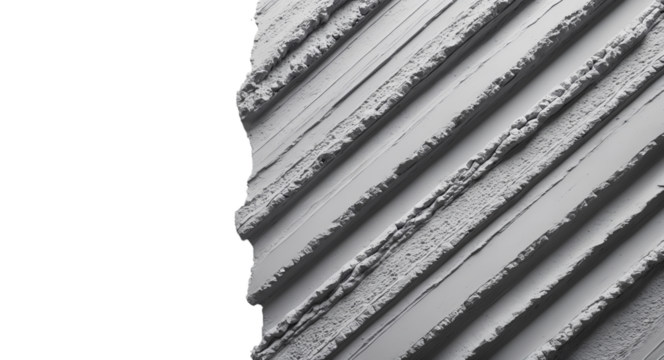 Monochrome abstract close-up of a textured surface with angular ridges and geometric patterns, creating a minimalist and structured design. Isolated from the background