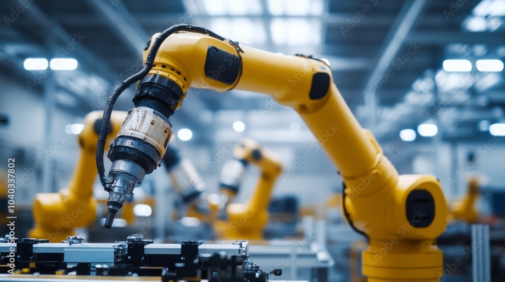 Poster A robotic system performing automated quality checks on manufactured products in a high-tech factory, clean and efficient environment with a focus on quality control, Quality style