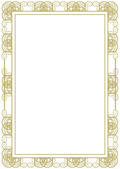 Vintage gold frame A4 format with original ornament. Decorative addition to certificate, wedding photo, title page or other. Version 2. Vector illustration