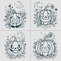 Floral Jack o Lantern SVG file, Flower Pumpkin svg, Floral Pumpkin cut file, Spider Web Moon, Fall