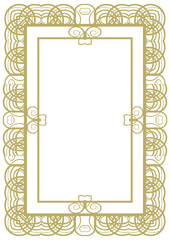Vintage gold frame A4 format with original ornament. Decorative addition to certificate, wedding photo, title page or other. Version 6. Vector illustration