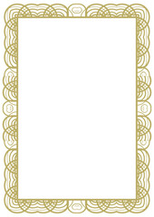Vintage gold frame A4 format with original ornament. Decorative addition to certificate, wedding photo, title page or other. Version 7. Vector illustration