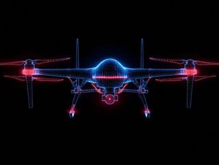 Drone illuastration with a neon lights color on a black background