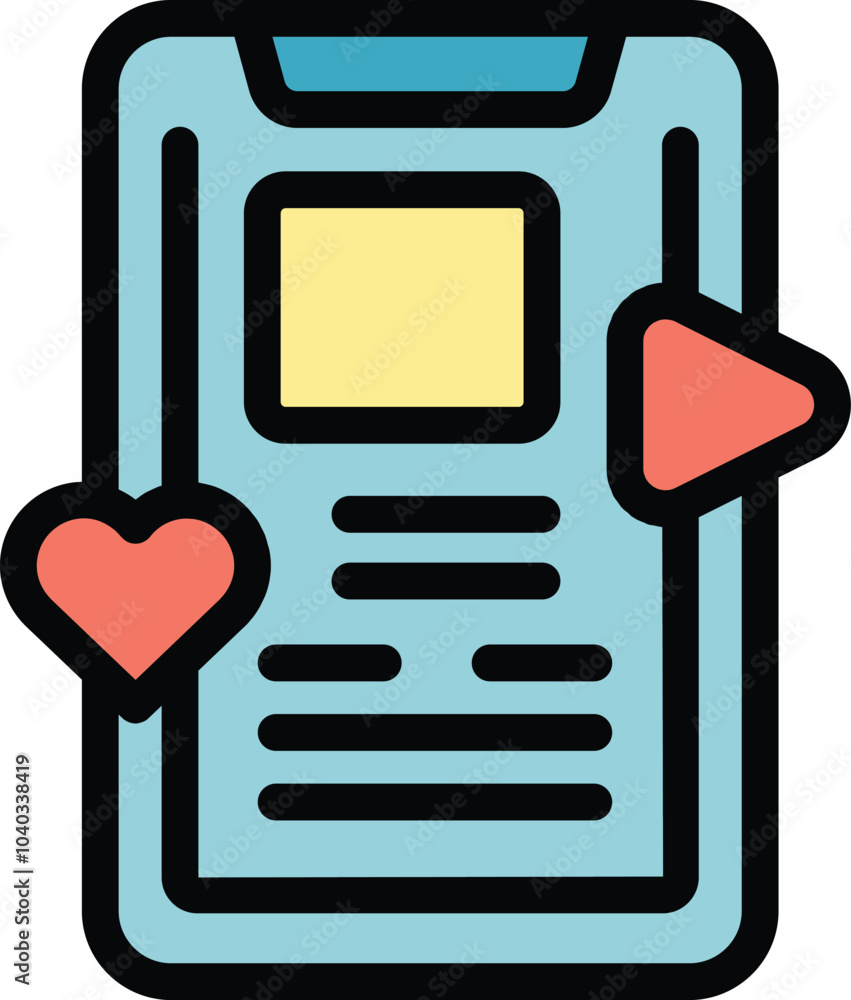 Poster smartphone displaying engaging social media content, featuring like and play buttons for enhanced us