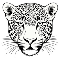 Fototapeta premium Elegant black silhouette of leopard head isolated on a clean white background, featuring fine details silhouette
