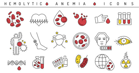 Hemolytic anemia icons set. Vector illustration isolated on a white background