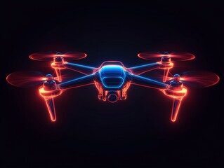 Drone illustration on a black background with some neon lights outline