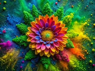 Obraz premium Vibrant Flower Covered in Multicolor Powder - Stunning Drone Photography for Nature Lovers