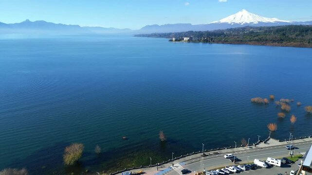 Title: Aerial View of Villarrica Lake and Osorno Volcano, Chile