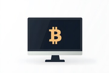 Fototapeta premium digital bitcoin cryptocurrency on the monitor of the computer, representing technology, blockchain and currency
