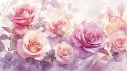 Obraz premium Vintage Floral Art Soft Pink Roses Bouquet Painting