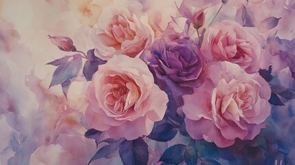  Vintage Floral Art Soft Pink Roses Bouquet Painting