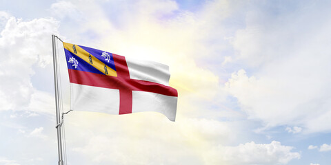 Herm flag waving on sky background. 3D Rendering