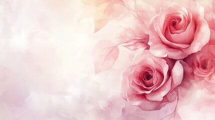 Naklejka premium Vintage Floral Art Soft Pink Roses Bouquet Painting