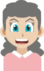 Japanese manga style illustration of a gray haired old woman smiling front view. Anime style image isolated on white background