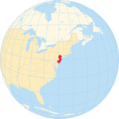 Symbol Map of the State New Jersey (United States of America) showing the earth globe with the highlighted state