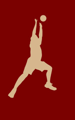 silhouette of a man jumping high to reach the ball with his hands