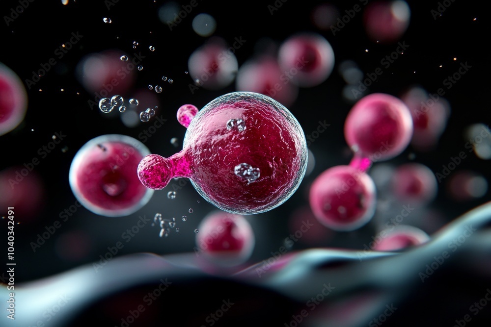 Aufkleber 3D digital rendering of a human cell membrane, with floating ion channels and dynamic movements of ions passing through the membrane