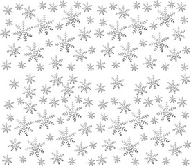 Snowflake seamless pattern. Repeating snowflakes patter. Hand draw winter design for prints. Repeated black falling snow isolated on white background. Doodle crystal. Sketchy star. Vector illustration