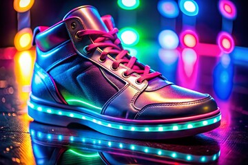 Vibrant Neon Shoe in Low Light Photography for Eye-Catching Fashion Imagery