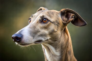 Greyhound portrait close-up with soft fur and focused look