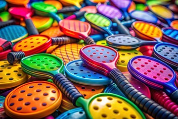 Vibrant Pickleball Rackets Collection in Tilt-Shift Style for Sports Enthusiasts and Graphic Design Projects