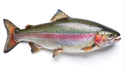 Obraz premium Aerial view of rainbow trout on white background