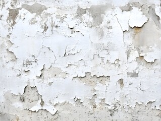 Obraz premium A weathered white wall with peeling paint, showcasing texture and age.