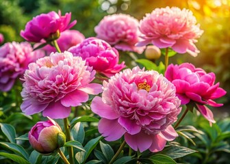 Obraz premium Vibrant Pink Peonies in Full Bloom - Symbol of Friendship and Connection in a Lush Garden