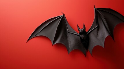 Fototapeta premium Bat with wings spread on red background