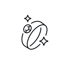 Gold ring with diamond linear icon. Line customizable illustration. Contour symbol. Vector isolated outline drawing. Editable stroke