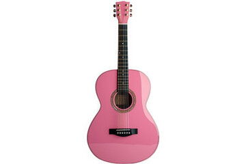 Pink acoustic guitar isolated on transparent background, png file, no background png file