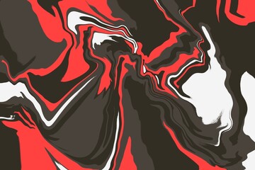 Swirly abstract liquid background. Full frame, textures abstract black and red glowing wave background. Fluid liquid backdrop copy space. Swirling distorted artistic display of fluid motion effect