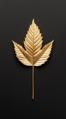 Elegant golden leaf with detailed veins, isolated on a smooth black background.