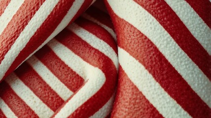 Red and white striped textured fabric detail, vibrant and festive holiday background