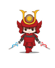Illustration Vector Graphic Of Samurai Chibi with two Katana 