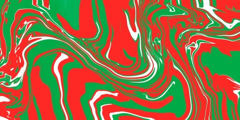 Swirly abstract liquid background. Full frame textures abstract bright red green glowing wave background. Fluid liquid backdrop copy space. Swirling distorted artistic display of fluid motion effect