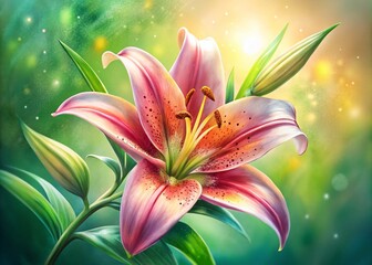 Fototapeta premium Vibrant Watercolor Lily Illustration with High Dynamic Range for Nature and Floral Designs