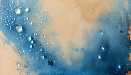 Fototapeta premium Artistic blend of blue droplets on a textured sandy background during golden hour light