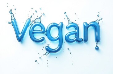 letters vegan written in water letters with water splashes on white background close up, clipart