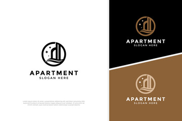 Elegant Apartment construction logo design concept, real estate agency logo template