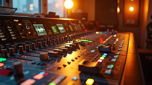 Close-Up of a Professional Sound Mixing Board in a Recording Studio