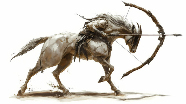 A centaurs bow, fantasy weapon, realistic illustration, wood and silver, isolated on white background. Centaurs in Battle. Illustration